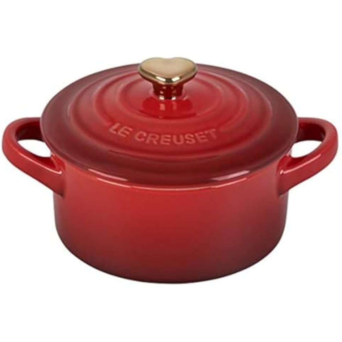 Le Creuset Stoneware Mini Round Cocotte, 8oz., Cerise with Gold Heart Knob