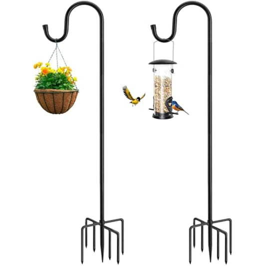 ANIDEER 72" Shepherds Hooks for Outdoor, Heavy Duty Bird Feeder Pole with 7 Base Prongs, Adjustable Garden Hanging Holder for Bird Feeders, Solar Light Lanterns, Garden Plant Hanger Stands, 2 Packs