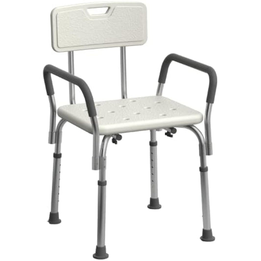 Medline Shower Chair for Elderly, Seniors, Adults & Disabled - Heavy Duty Shower Seat with Padded Arms and Back for Inside Shower, Adjustable Height Bath Stool for Bathtub, 350 lb, Slip Resistant