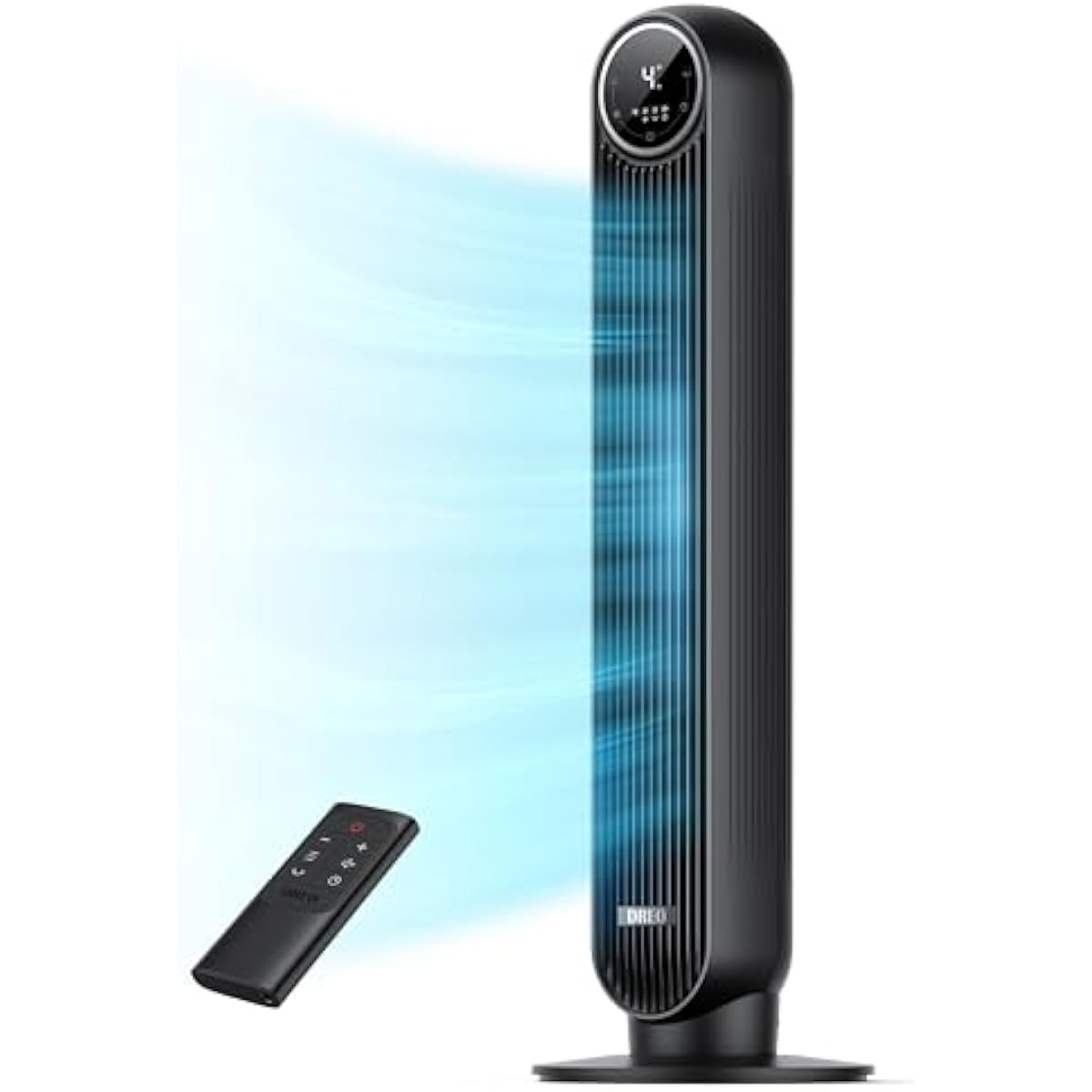 DREO Tower Fan for Bedroom, 2026 Upgraded DC Motor, 28ft/s High Velocity, 20dB Ultra Quiet Standing Fan, 8 Speeds 4 Modes, 90° Oscillating Bladeless Fan for Indoors, Floor Fans with Remote, Black