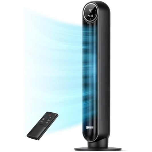 DREO Tower Fan for Bedroom, 2026 Upgraded DC Motor, 28ft/s High Velocity, 20dB Ultra Quiet Standing Fan, 8 Speeds 4 Modes, 90° Oscillating Bladeless Fan for Indoors, Floor Fans with Remote, Black