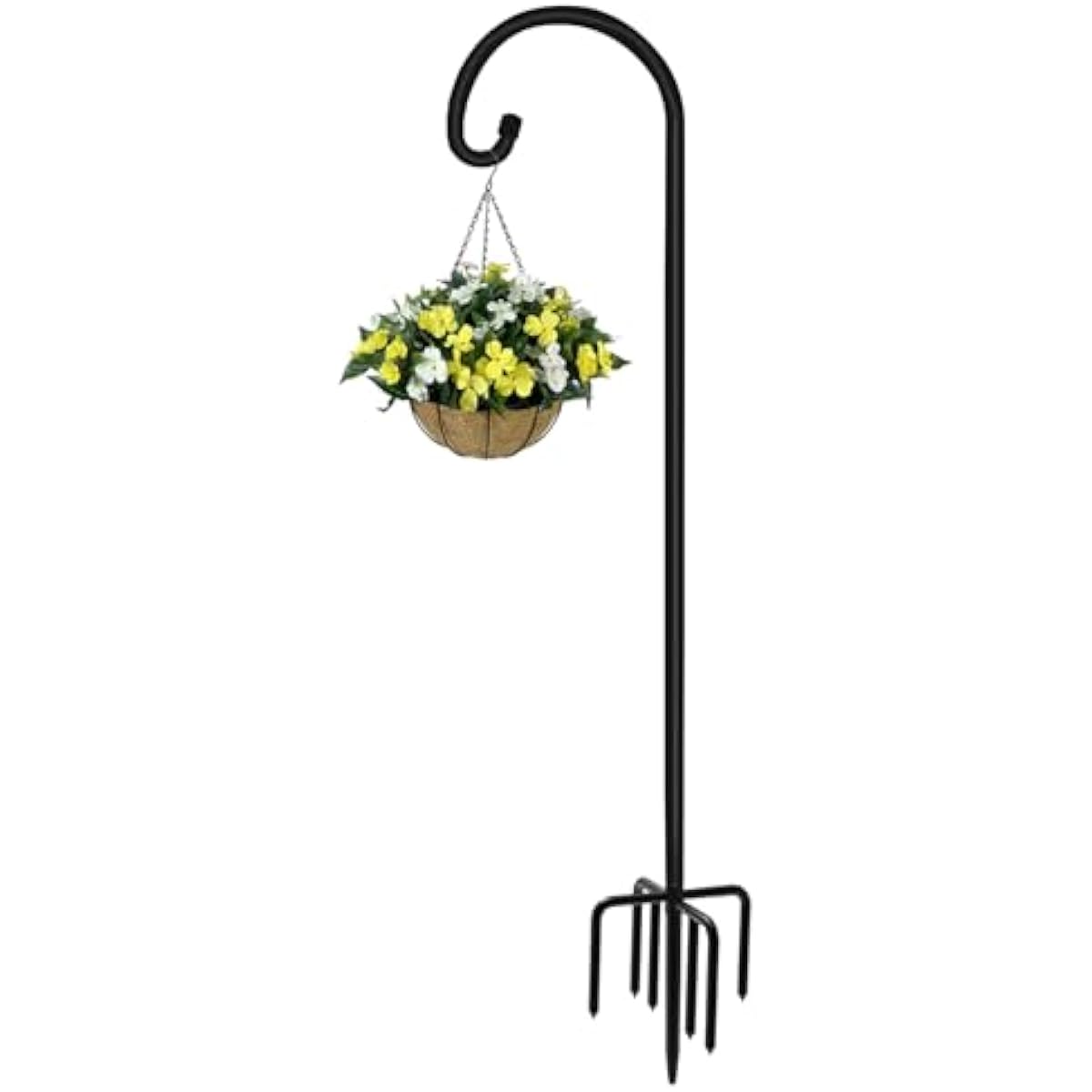 Artigarden 108 inch Outdoor Shepherd Hook with 7 Prong Base (1 Pack), Adjustable Heavy Duty Garden Hanging Stake for Bird Feeder Solar Light Plant Hanger Wedding Decor, Matte Black