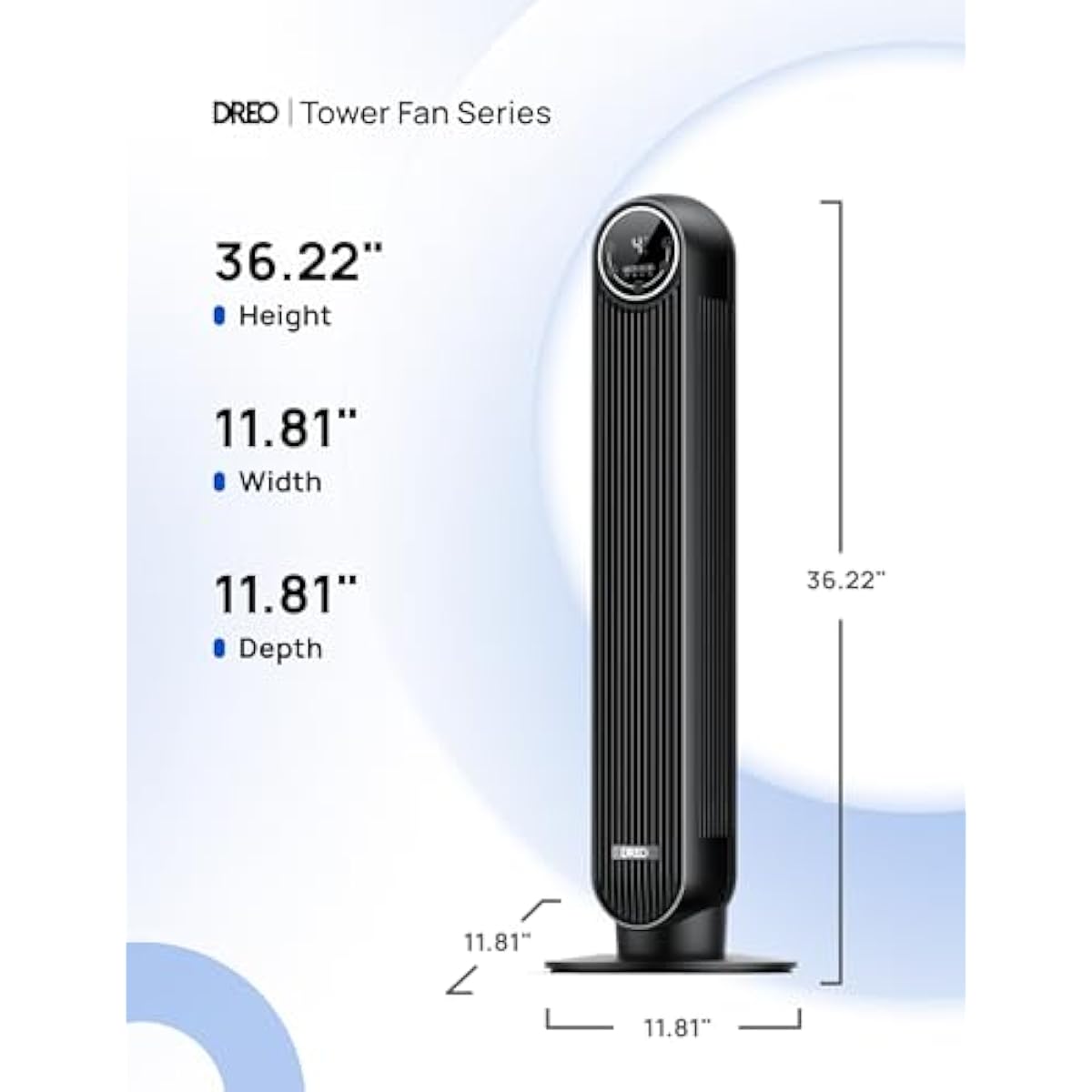 DREO Tower Fan for Bedroom, 2026 Upgraded DC Motor, 28ft/s High Velocity, 20dB Ultra Quiet Standing Fan, 8 Speeds 4 Modes, 90° Oscillating Bladeless Fan for Indoors, Floor Fans with Remote, Black