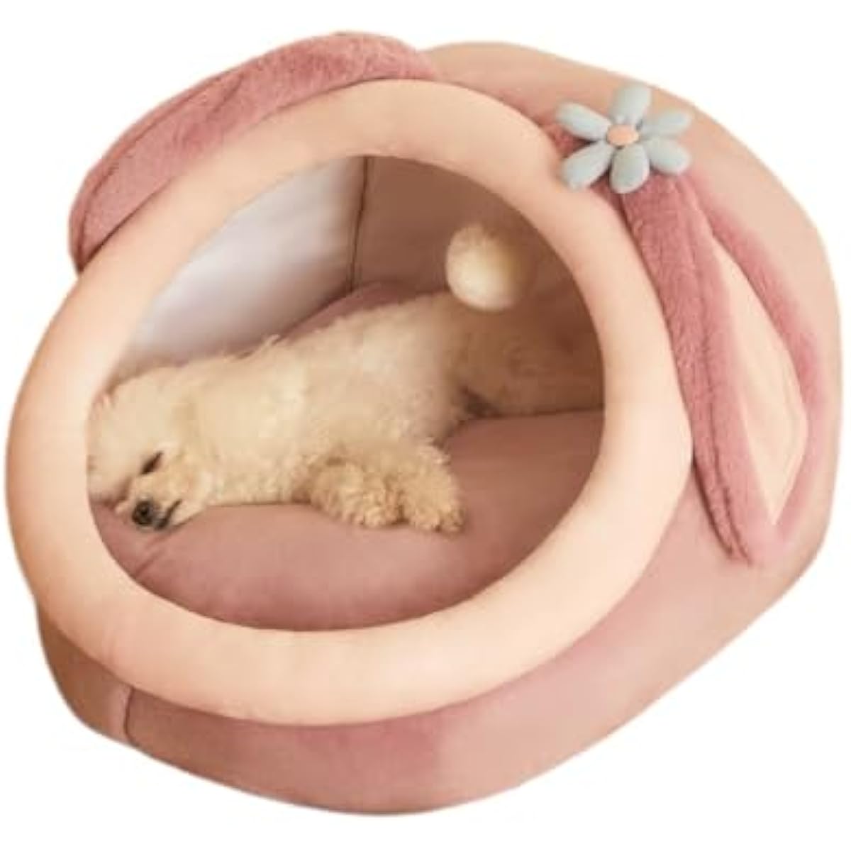 Warm Soft Cave Dog Bed & Cat Bed - Cute Indoor Pet Bed for Cats Up to 16 Lb, Small Dogs & Puppies, Cozy Cave Design for Cats and Puppies(Pink Rabbit,18.5''X14.17''X16.14'')