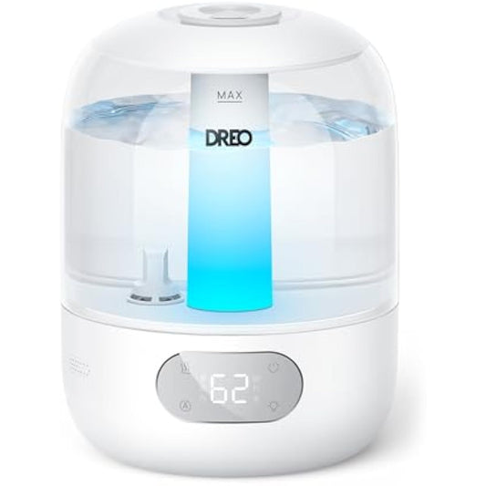 DREO Humidifiers for Bedroom, 3L Top Fill 30H & 26dB Quiet Runtime for Large Room, Cool Mist Ultrasonic Humidifier with Humidity Sensor, Night Light for Home, Baby, Nursery, Plants, New Edition