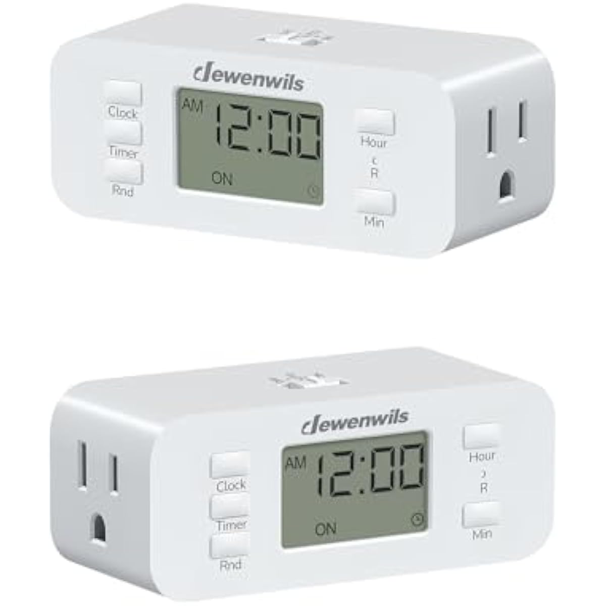 DEWENWILS 24 Hour Programmable Digital Timer Outlet, 2 Pack Timers for Electrical Outlets, Indoor Light Timers for Lamp Fan Aquarium, 2 Grounded Outlet, 125V/15A Resistive/1000W Tungsten, 3 Prong