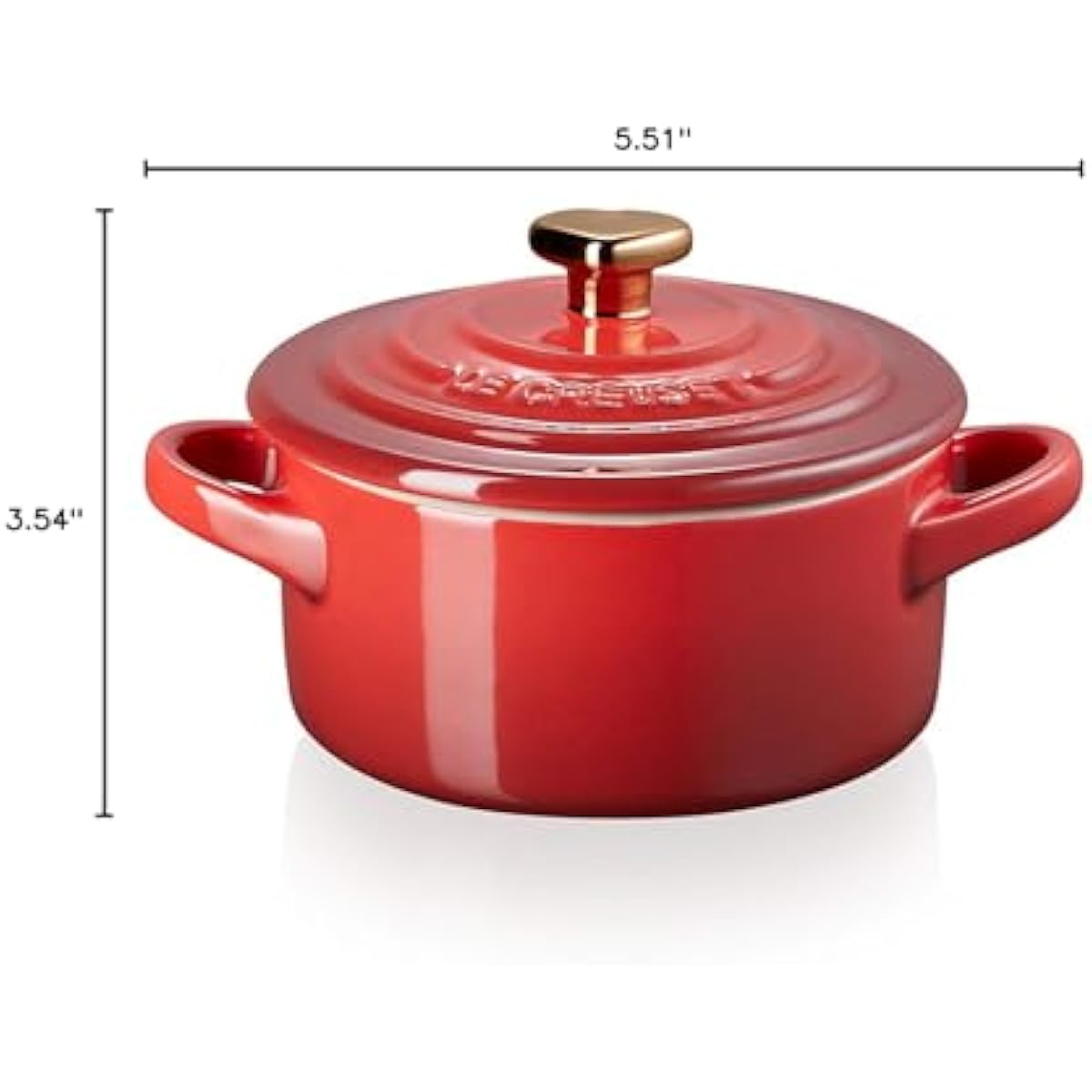 Le Creuset Stoneware Mini Round Cocotte, 8oz., Cerise with Gold Heart Knob