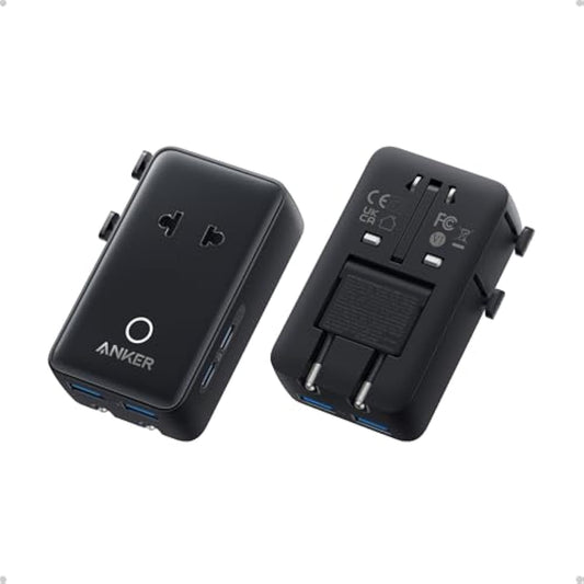 Anker Nano Travel Adapter, 5-Port Power Adapter with 1× 2-Pin AC, 2 USB A, 2 USB C for 20W, Smart Temperature Control, Works in 200+ Countries, Not a Voltage Converter, Travel Essentials (1-Pack)