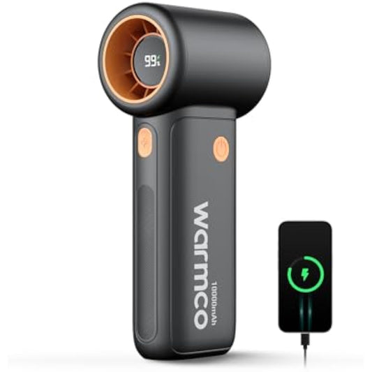 Warmco 10000mAh Turbo Portable Handheld Fan, [36H Long Runtime] USB Rechargeable Personal Mini Fan With 5 Speeds & LED Display for Travel Outdoor, Gift for Men and Women