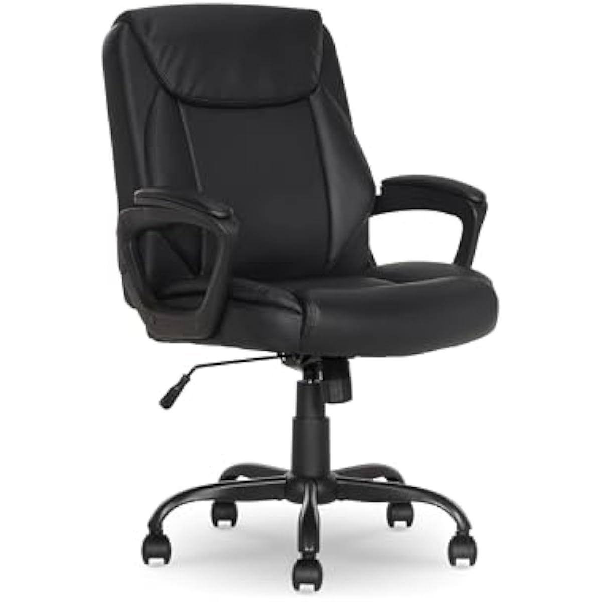 Amazon Basics Classic Puresoft PU Padded Mid-Back Office Desk Chair with Armrest, Easy Assembly, Sturdy Metal Base, Wheels, 275lb Support, 26"D x 23.75"W x 42"H, Black