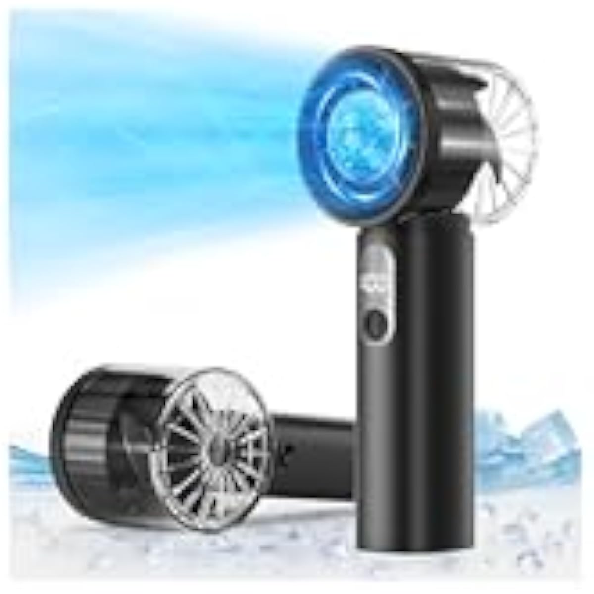 Portable Handheld Turbo Fan with Ice Cooling- 5 Gear High Speed , Mini Hand Fan with Strong Airflow, Up to 12Hrs Cooling, Rechargeable Battery, Powerful Personal Fan for Outdoor, Travel,Working, Black