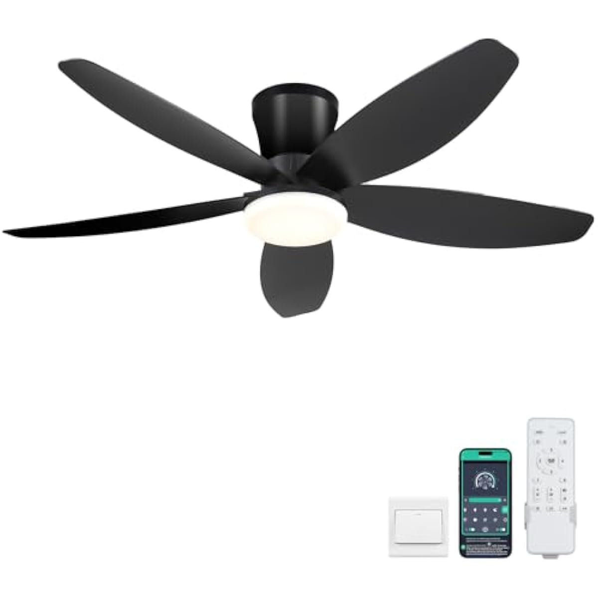 42" Ceiling Fans with Lights-Low Profile Ceiling Fan with Light and Remote/APP Control,Flush Mount,DC Reversible,LED Dimmable Blakc Ceiling Fans for Bedroom,Indoor/Outdoor Patio Use