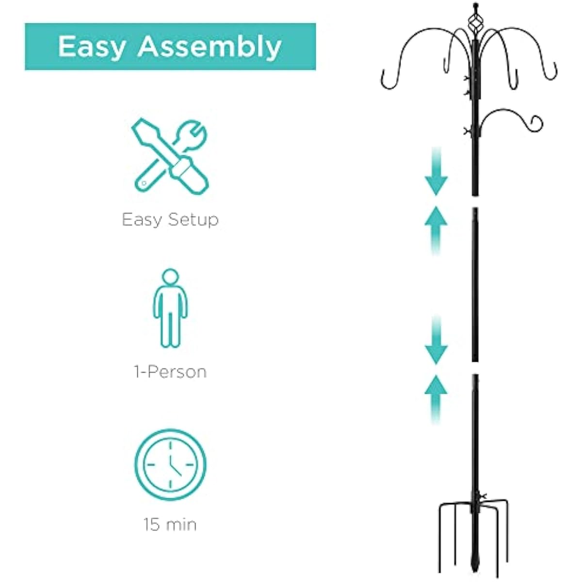Best Choice Products 6-Hook Bird Feeding Station, Steel Multi-Feeder Kit Stand for Attracting Wild Birds w/ 4 Bird Feeders, Mesh Tray, Bird Bath, 5-Prong Base - Black
