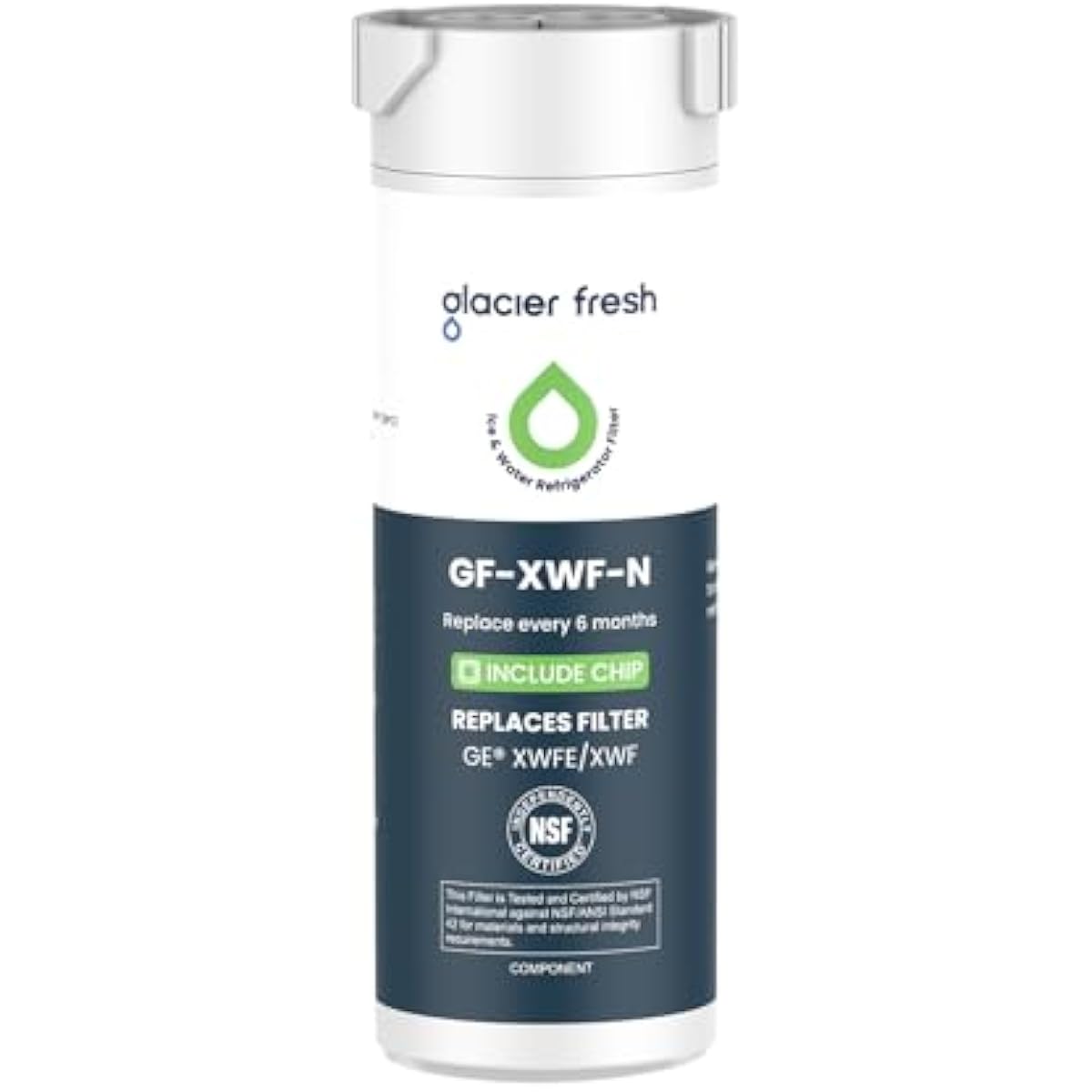 GLACIER FRESH Water Filter Compatible with XWFE (Built-in CHIP), Replacement for GE XWFE, XWF Refrigerator Water Filter NSF/ANSI 42 Certification Pack of 1