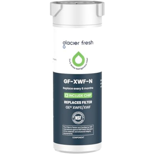 GLACIER FRESH Water Filter Compatible with XWFE (Built-in CHIP), Replacement for GE XWFE, XWF Refrigerator Water Filter NSF/ANSI 42 Certification Pack of 1