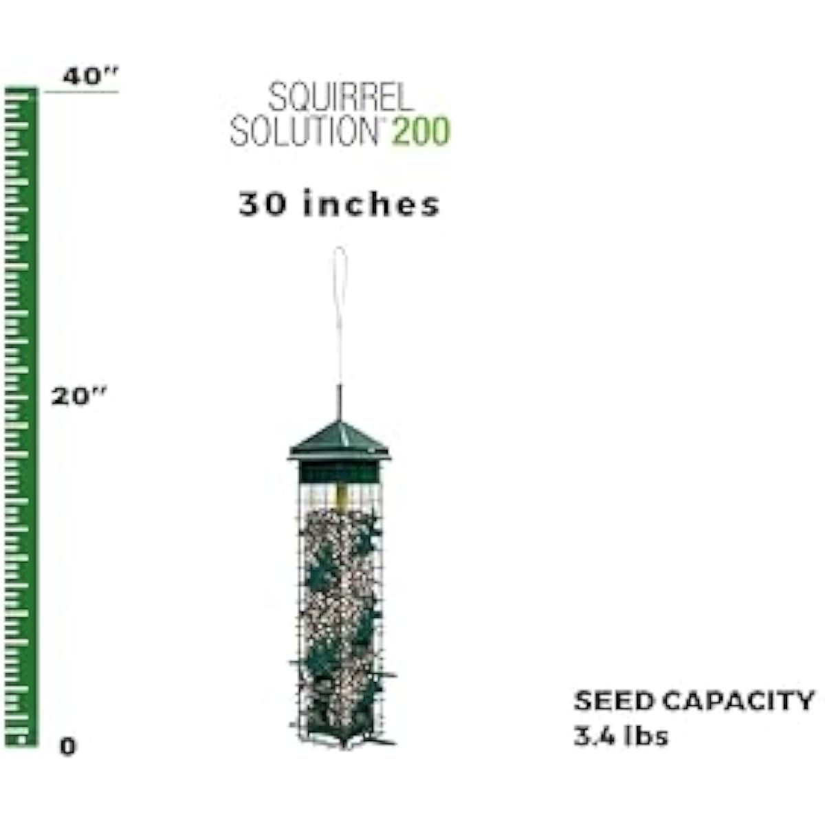 Squirrel Solution200 Squirrel-proof Bird Feeder w/6 Feeding Ports, 3.4-pound Seed Capacity, Free Seed Funnel