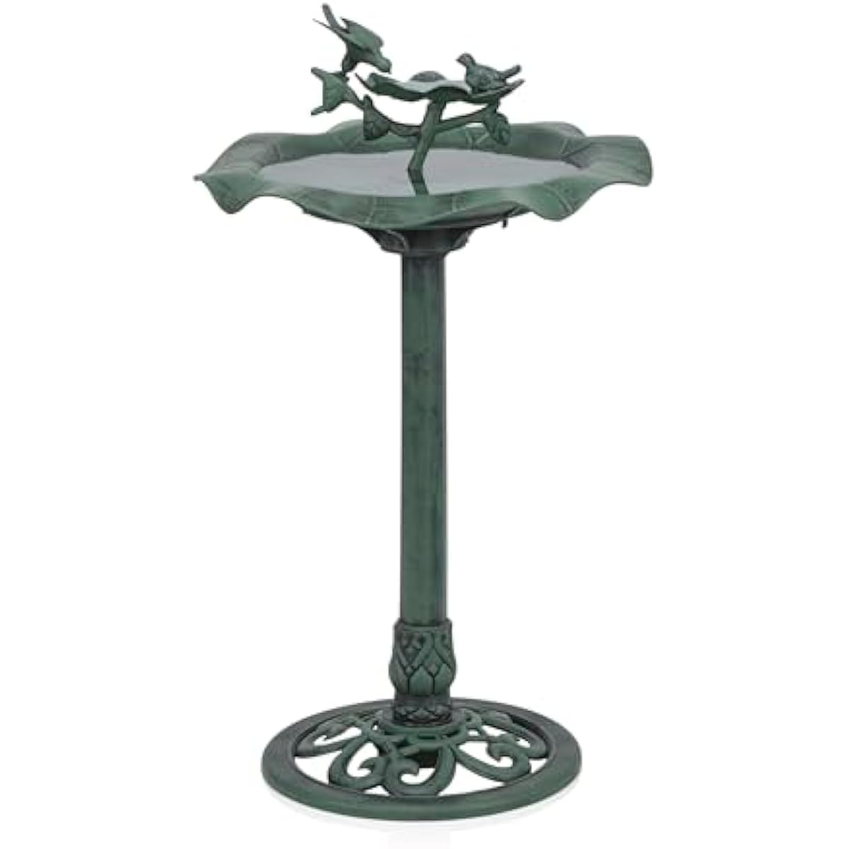 Alpine Corporation 33" Tall Outdoor Lotus Birdbath Yard Statue, Stunning Garden Accent to Attract Birds - Durable Polypropylene Construction for Patio, Deck, or Yard, Green