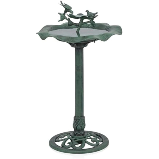 Alpine Corporation 33" Tall Outdoor Lotus Birdbath Yard Statue, Stunning Garden Accent to Attract Birds - Durable Polypropylene Construction for Patio, Deck, or Yard, Green