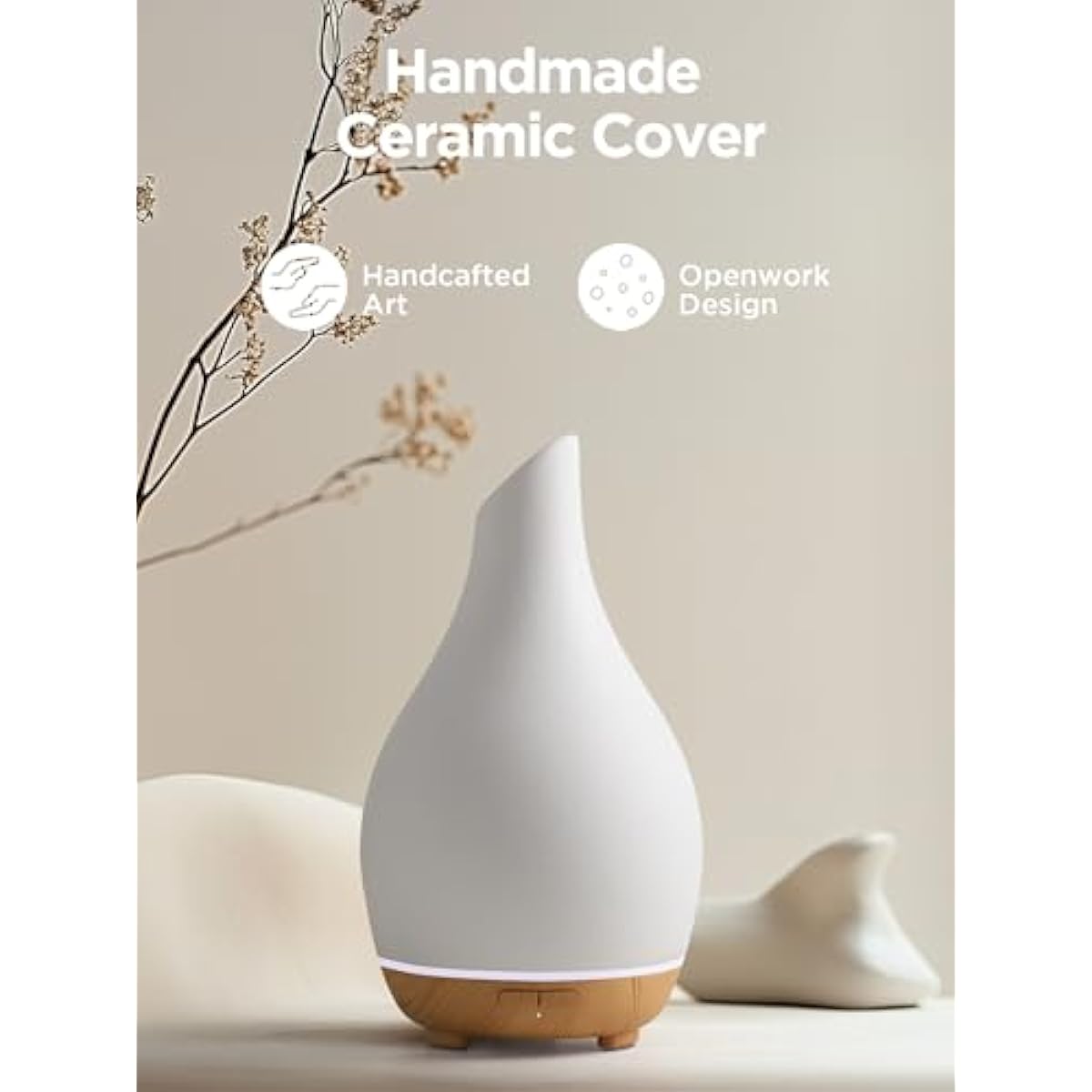 InnoGear Essential Oil Diffuser, 150ml Ceramic Diffuser Handcrafted Stone Aromatherapy Diffusers Ultrasonic Cool Mist Humidifier Vaporizer 2 Mist Modes Waterless for Home, White Vase-Shaped Ceramic