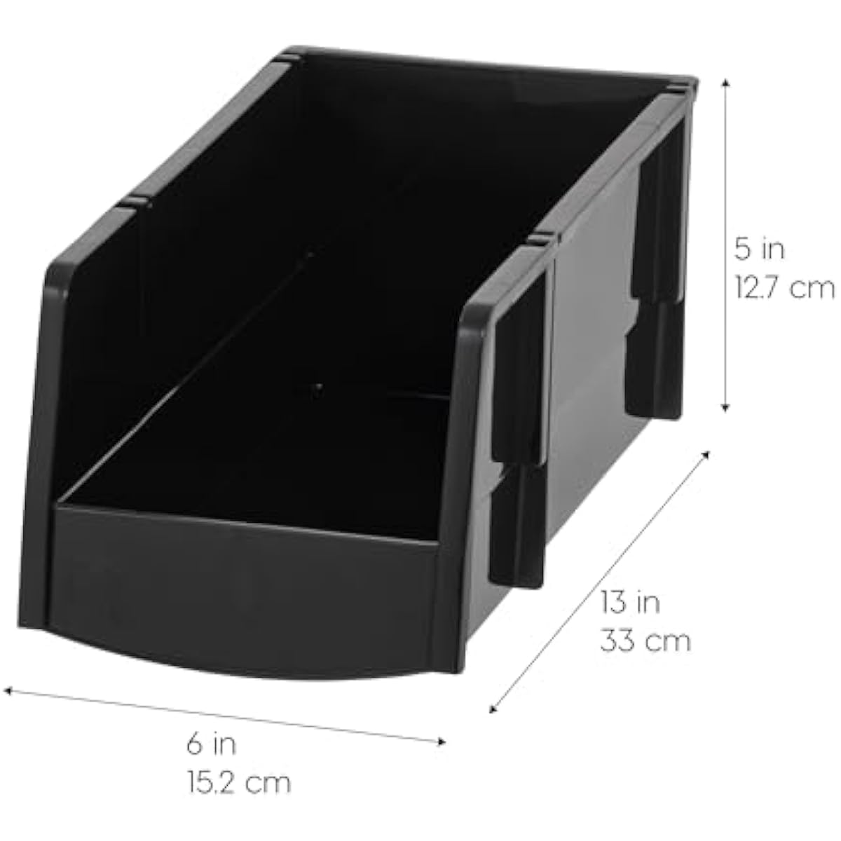 IRIS USA Large Stackable Storage Bins, 8-Pack, 13"L x 6"W x 5"H, |Made in USA|, Plastic Open Front Shelf Bin for Organizing Parts, Hardware, Tools, Supplies, Garage Shelf, Pantry - Black