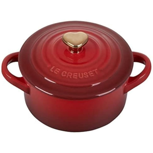 Le Creuset Stoneware Mini Round Cocotte, 8oz., Cerise with Gold Heart Knob