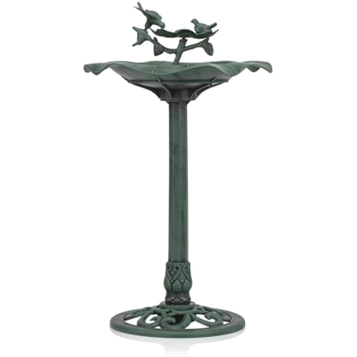 Alpine Corporation 33" Tall Outdoor Lotus Birdbath Yard Statue, Stunning Garden Accent to Attract Birds - Durable Polypropylene Construction for Patio, Deck, or Yard, Green