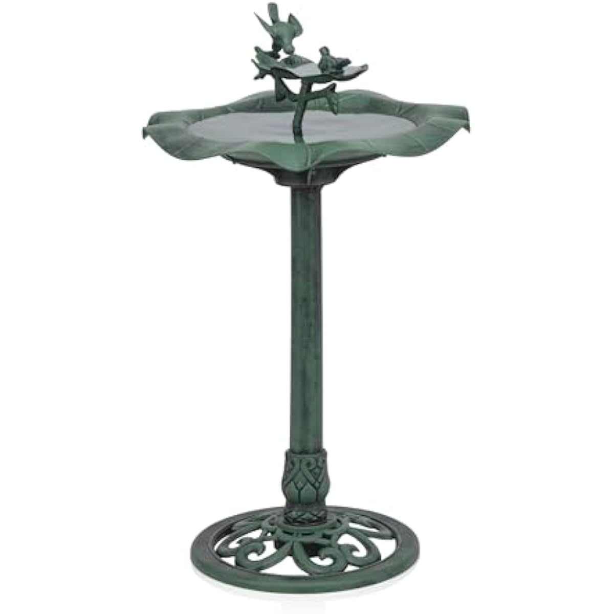 Alpine Corporation 33" Tall Outdoor Lotus Birdbath Yard Statue, Stunning Garden Accent to Attract Birds - Durable Polypropylene Construction for Patio, Deck, or Yard, Green