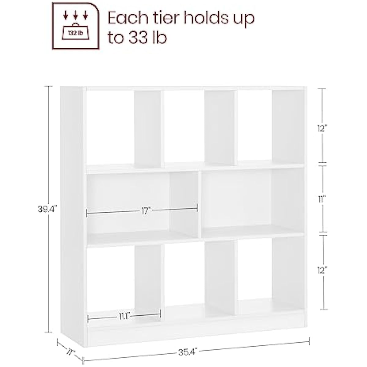 VASAGLE Bookcase, Bookshelf, Freestanding Storage Unit, 8 Open Compartments, Used Horizontally, Vertically, Upside Down, 11 x 35.4 x 39.4 Inches, for Living Room, Study, Office, Cloud White ULBC55WT