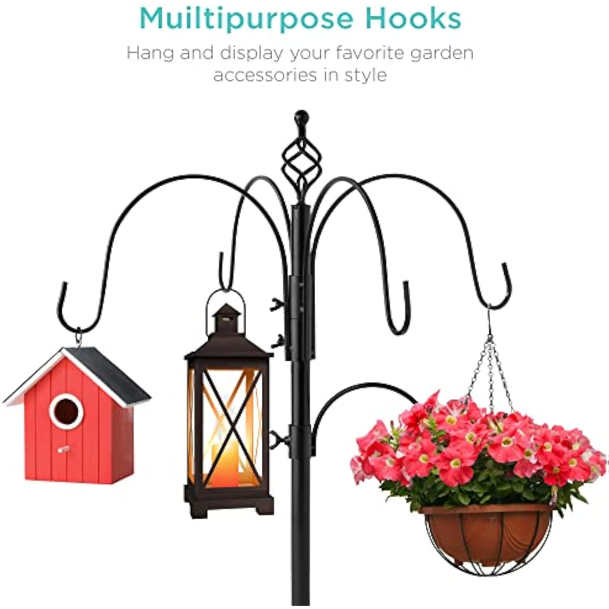 Best Choice Products 6-Hook Bird Feeding Station, Steel Multi-Feeder Kit Stand for Attracting Wild Birds w/ 4 Bird Feeders, Mesh Tray, Bird Bath, 5-Prong Base - Black