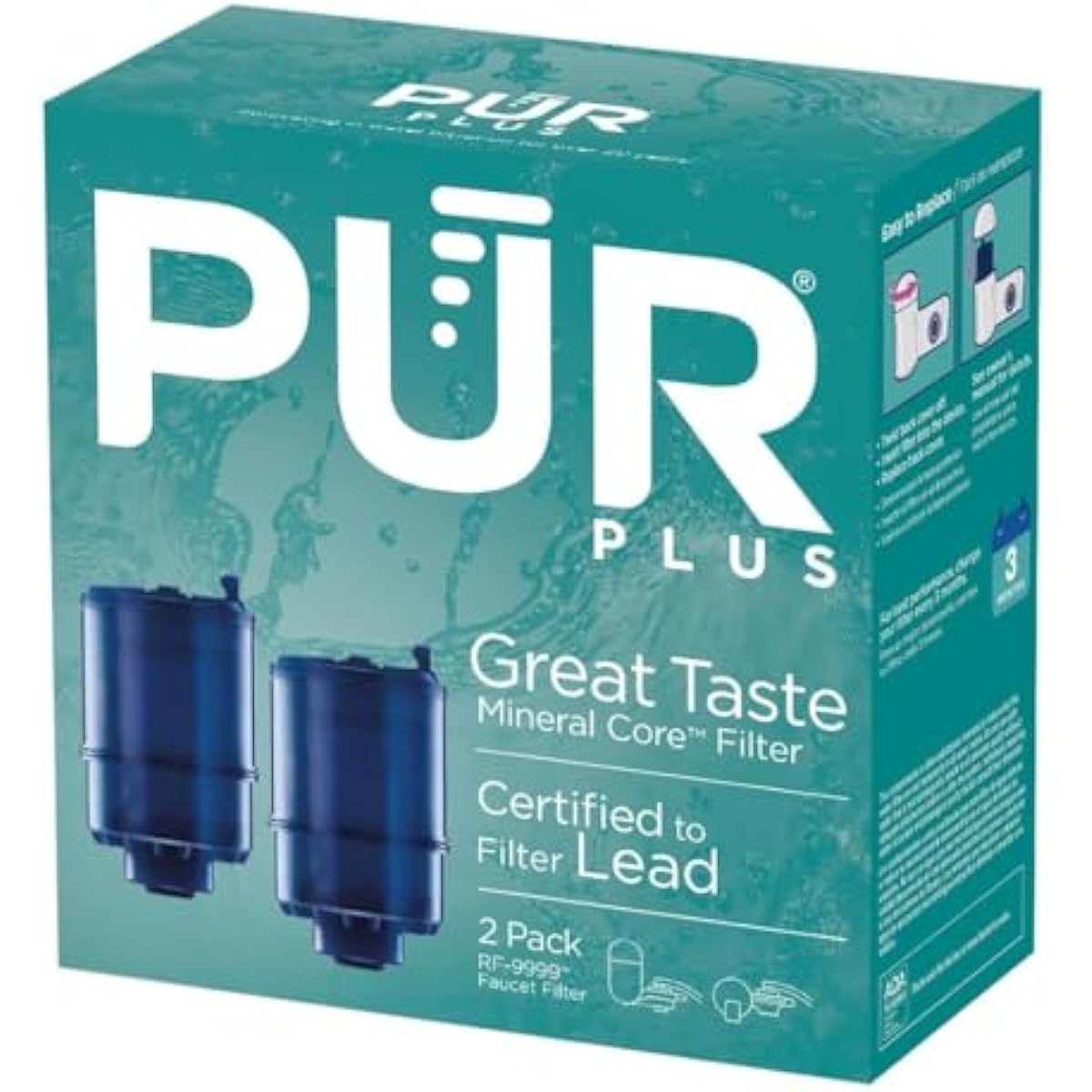 PUR PLUS Faucet Mount Replacement Filter 2-Pack, Genuine PUR Filter, 3-in-1 Powerful, Natural Mineral Filtration, Lead Removal, 6-Month Value, Blue (RF99992)