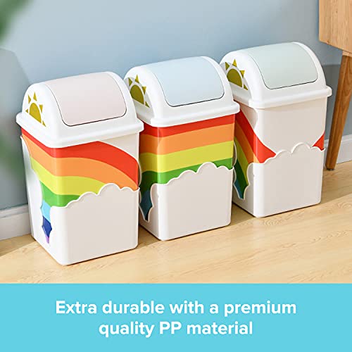 Rainbow Trash Can I Waste Basket for Kids Room - Swing Top Trash Can with Lid - Spill Proof Garbage Can for School & Daycare - For Baby Nursery and Rainbow Themed Room Rainbow Newborn Gift