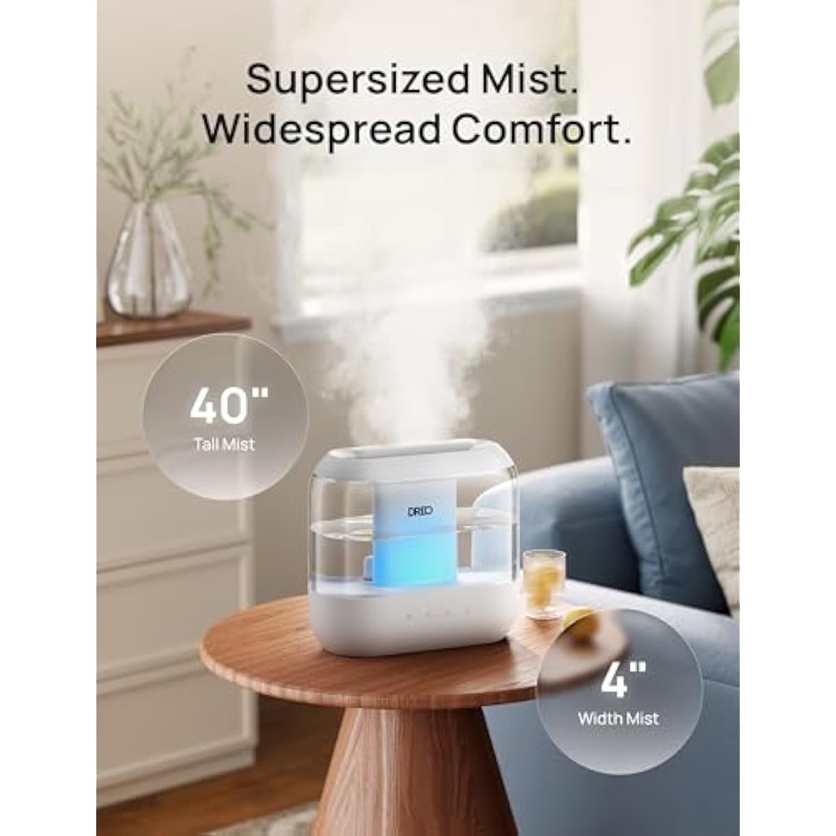 Dreo Humidifiers for Bedroom, 4L Top Fill for Large Room, 36H Runtime, 28 dB Quiet Supersized Cool Mist Air Humidifier for Baby Nursery, Plants, Indoor, Night Light, Easy to Clean & Fill, White