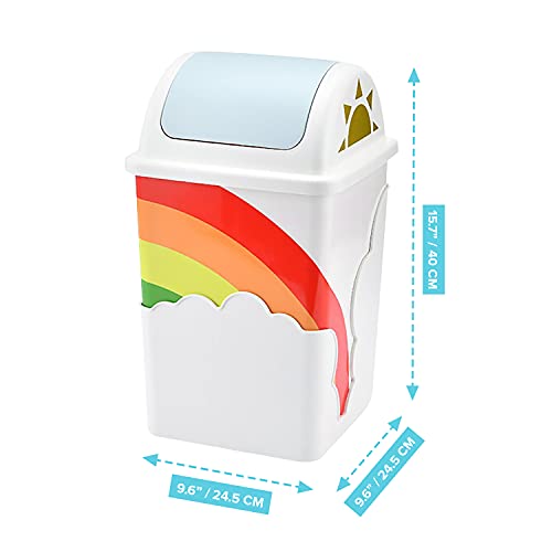 Rainbow Trash Can I Waste Basket for Kids Room - Swing Top Trash Can with Lid - Spill Proof Garbage Can for School & Daycare - For Baby Nursery and Rainbow Themed Room Rainbow Newborn Gift