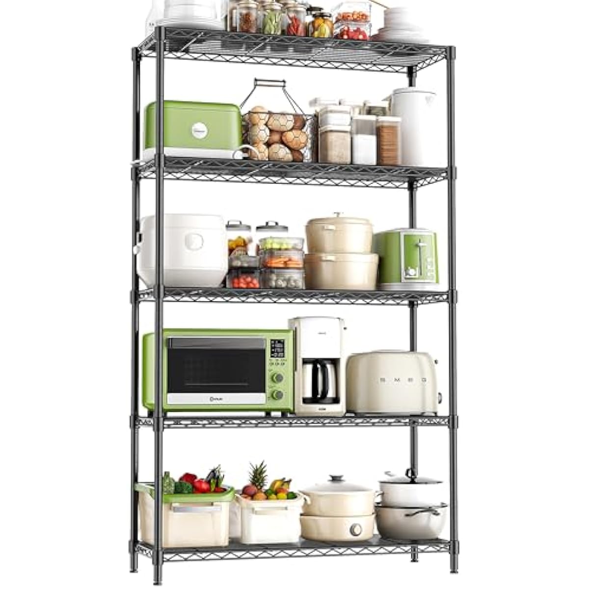 5-Tier Storage Shelves 72" H Wire Shelving, Adjustable Metal Shelving Pantry Shelves, 1325LBS Heavy Duty Rack with Shelf Liners for Garage Commercial Kitchen, 36" W x 14" D x 72" H, Black