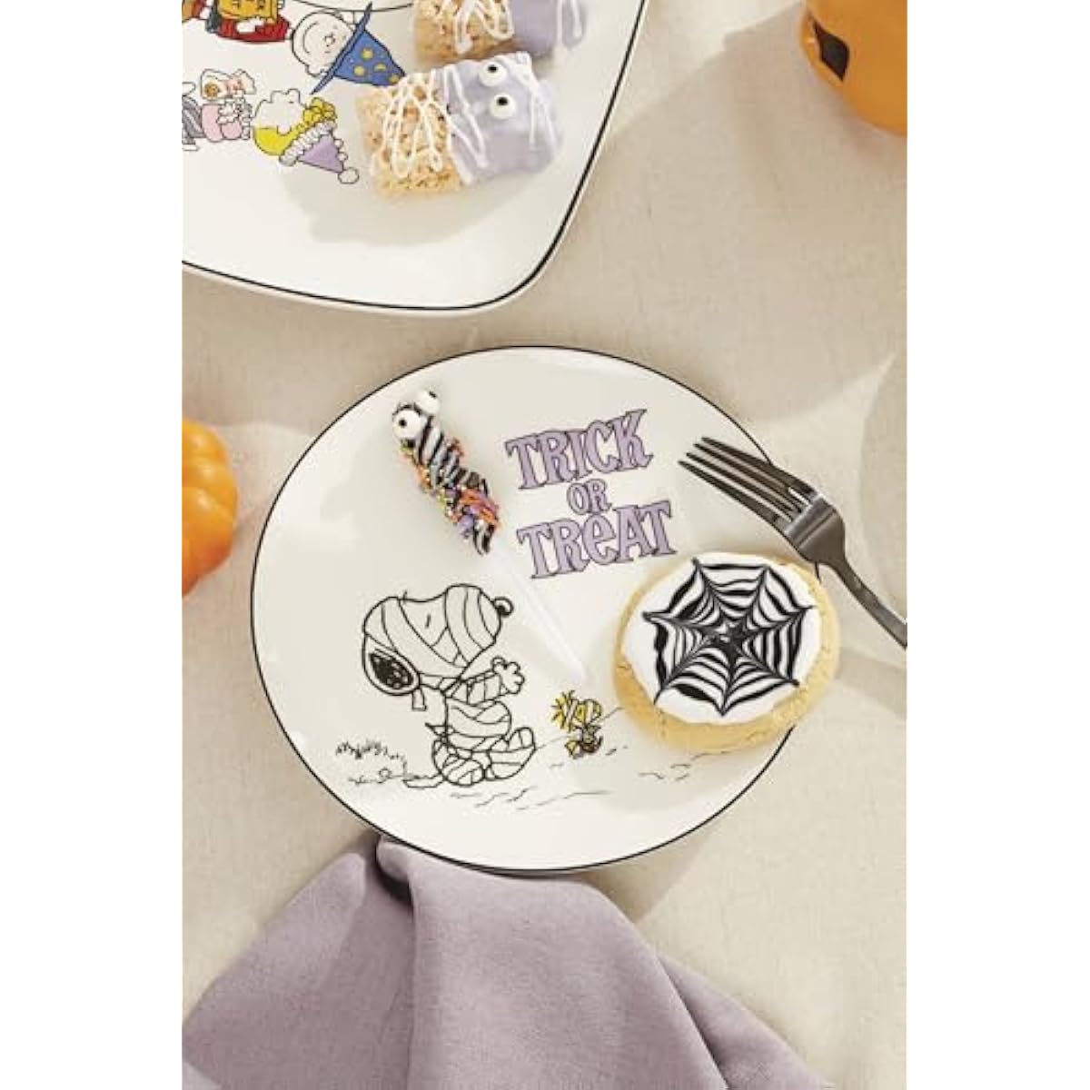 Lenox Dinnerware Set, The Great Pumpkin Accent Plates, Assorted, Set of 4 Porcelain Plates, Halloween Plates, Hand Wash Only, Spooky Salad and Pasta Plate, Halloween Table Decorations (4 Pieces)