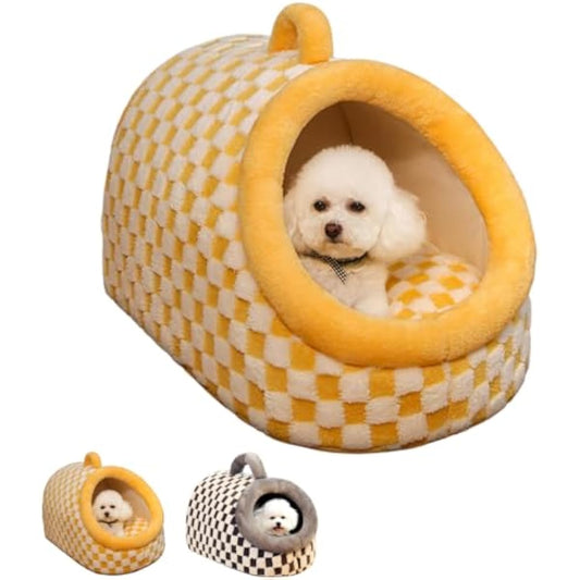 Cat Bed for Indoor Cats - Cat Cave Beds Cat House Cat Tent with Removable Washable Cushioned Pillow, Soft Kitten beds,Cat Beds & Furniture, for Small and Medium Pet Bed (Yellow, M)