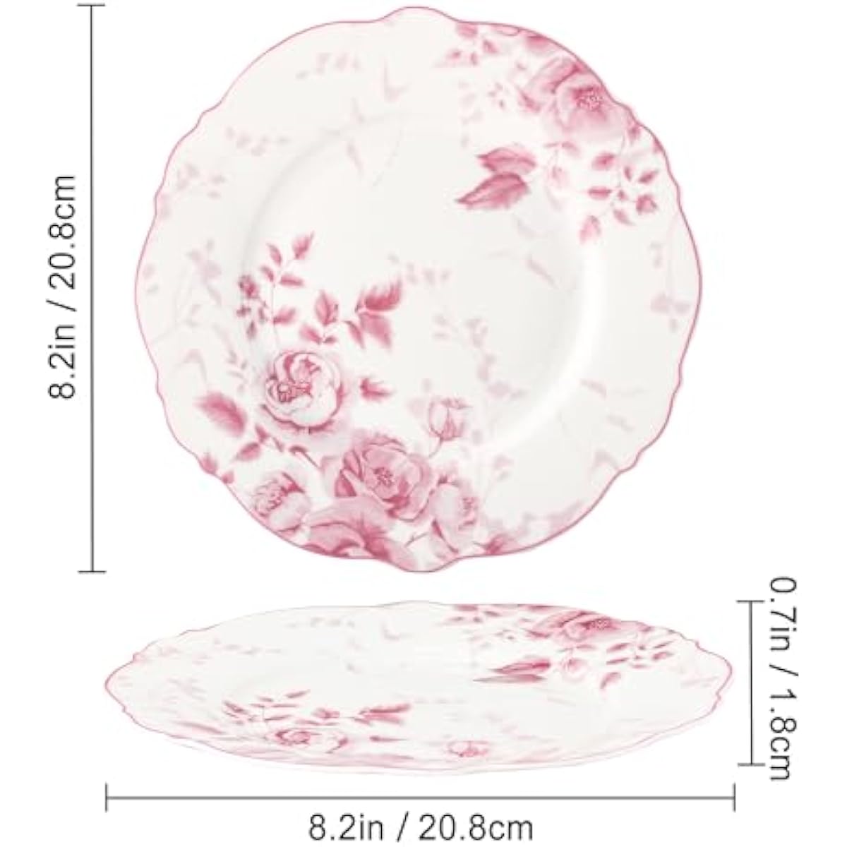 fanquare 8.5 Inch Pink Floral Dessert Plate Sets of 4 British Elegant Porcelain Snack Appetizer Dinner Plates Service Microwave & Dishwasher Safe