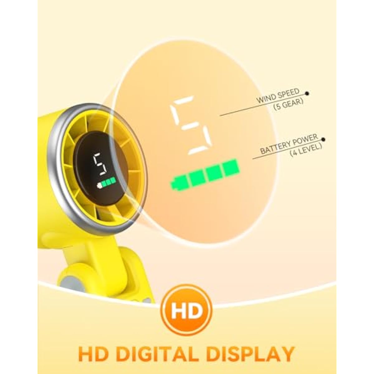 PlayHot Portable Handheld Turbo Fan, 5-Speed Personal Fans, 5000mAh Rechargeable Fans Up to 12 Hours, Weight only 0.6lb Small Fan, Hand/Neck/Desk Fan 3 IN 1, Beach Vacation Essentials(Yellow)
