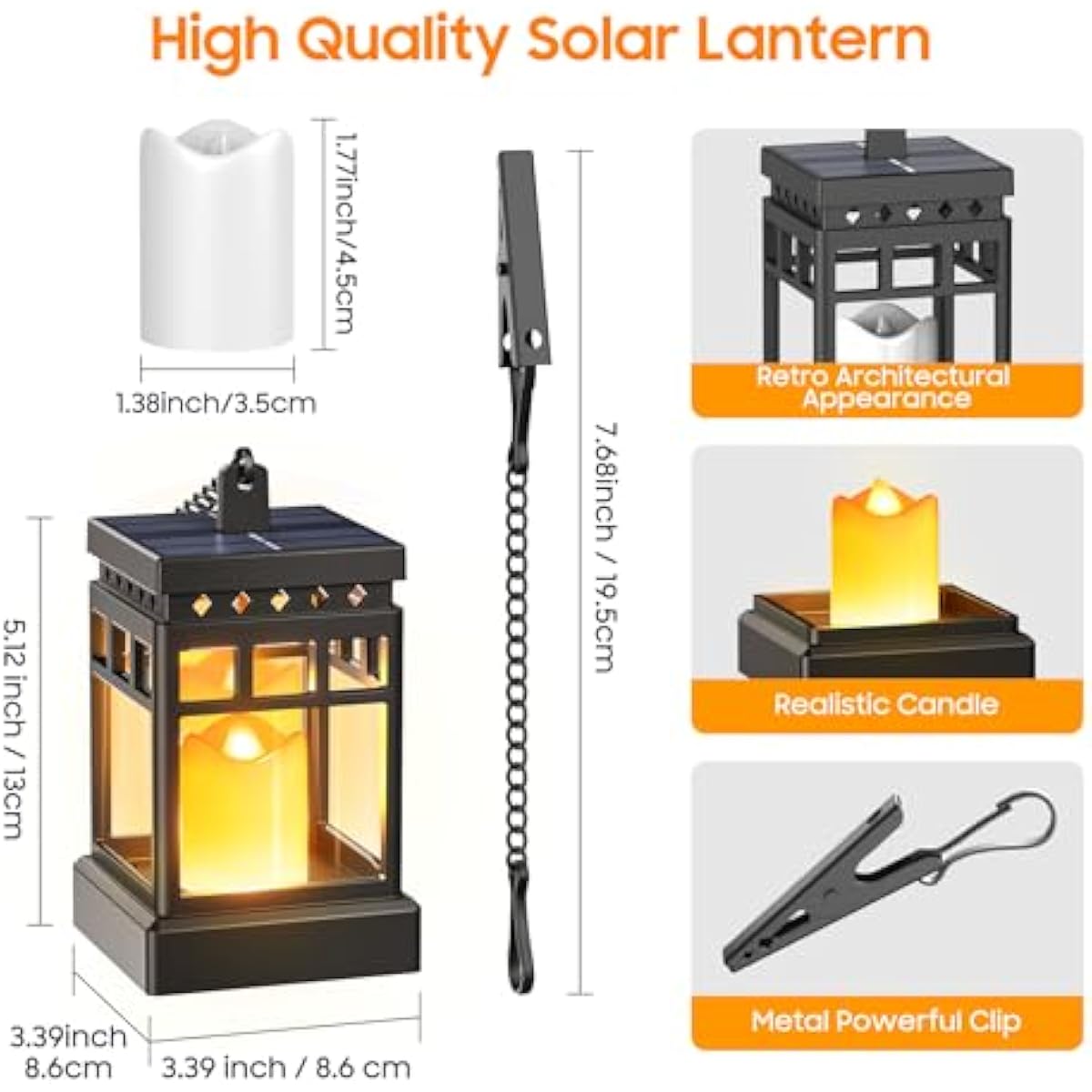 KOOPER Solar Lanterns Outdoor Waterproof, 2 Modes Hanging Solar Lantern with LED Realistic Flickering Flameless Candle, Candles Lanterns Lights Decorative for Outside Hanging Patio Yard Table Tree