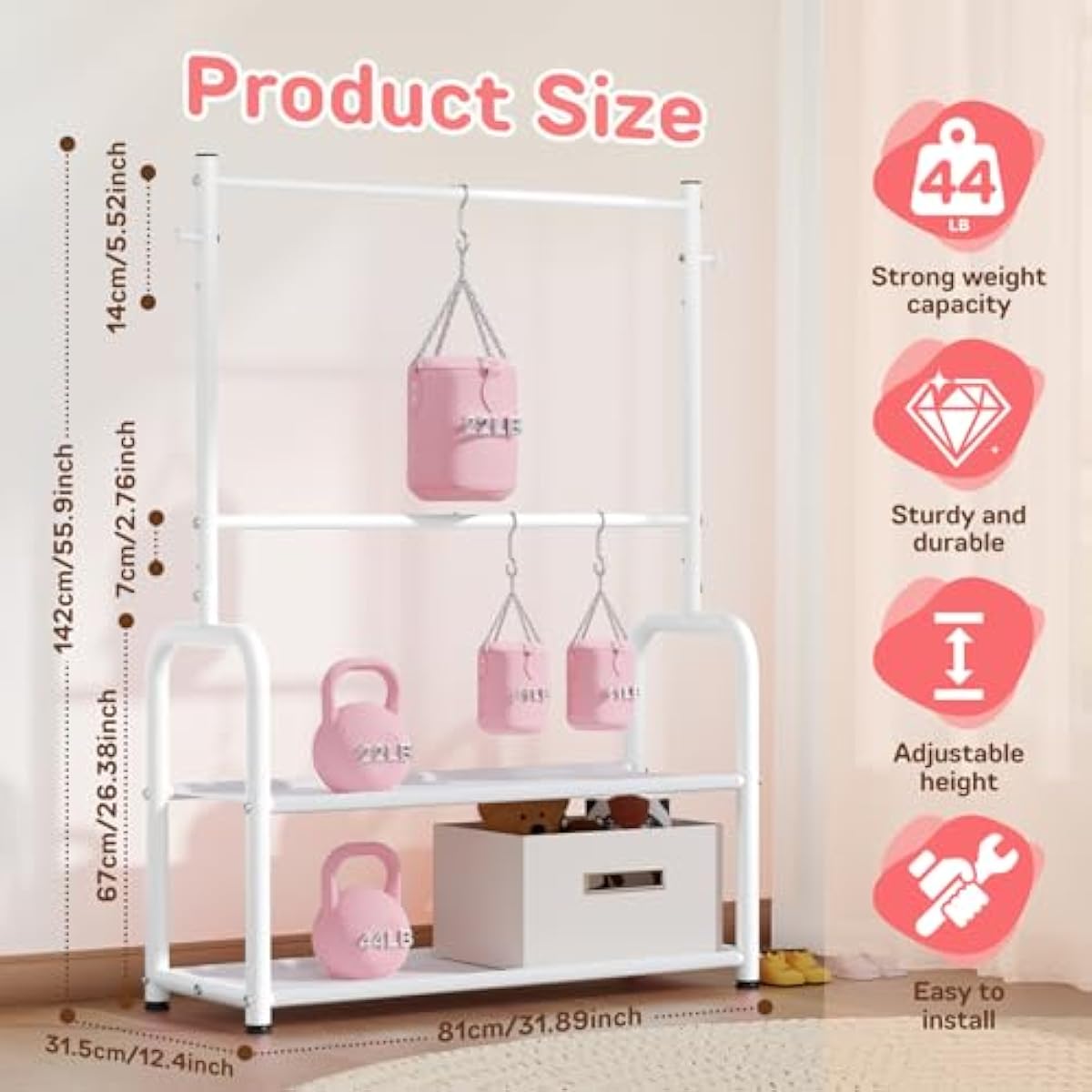 Kids Clothing Rack with 2-Layer Storage Shelf and 2 Adjustable Hanging Rods, Dress Up Rack for Hanging Clothes,Dress up Storage for Baby Toddle Kids(Classic, White)