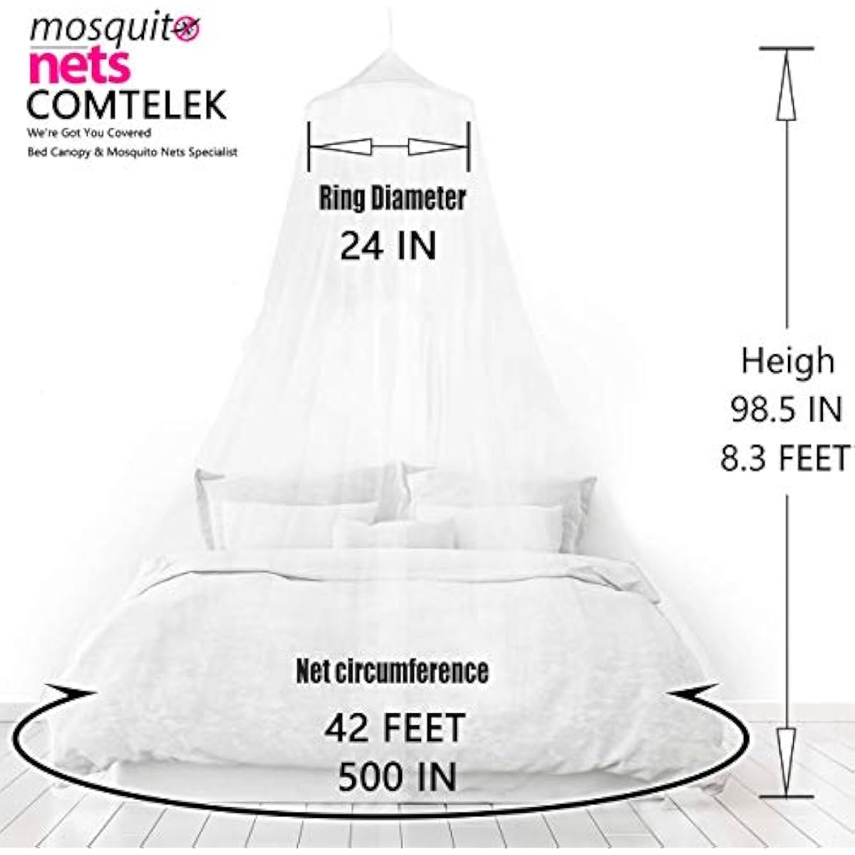 Comtelek Bed Canopy with Lights,Mosquito Net Bed Canopy for Girls Canopy Bed Curtains Full Queen Size from Ceiling,Dome Mosquito Netting Bed Tent Twin Girls Princess Canopy King Bed Decor