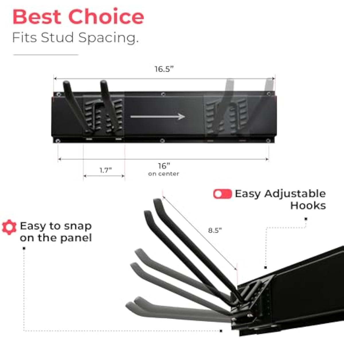 TIDYME Garage Tool Organizer Wall Mount - 48 inches - Sturdy Storage Rack with Adjustable Hooks, Anti-Rust - Easy Installation, 300lbs Capacity - Garden Tool Organizer (03 Racks & 06 Hooks)