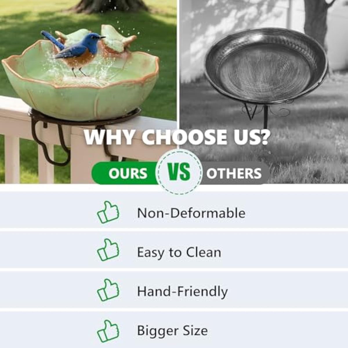 Ceramic Bird Bath for Outdoors, 10.1” Ground Ceramic Bird Baths Bowl for Outside, Garden Table Top Bird Baths Weather Resistant, Birdbath for Deck, Balcony, Lawn