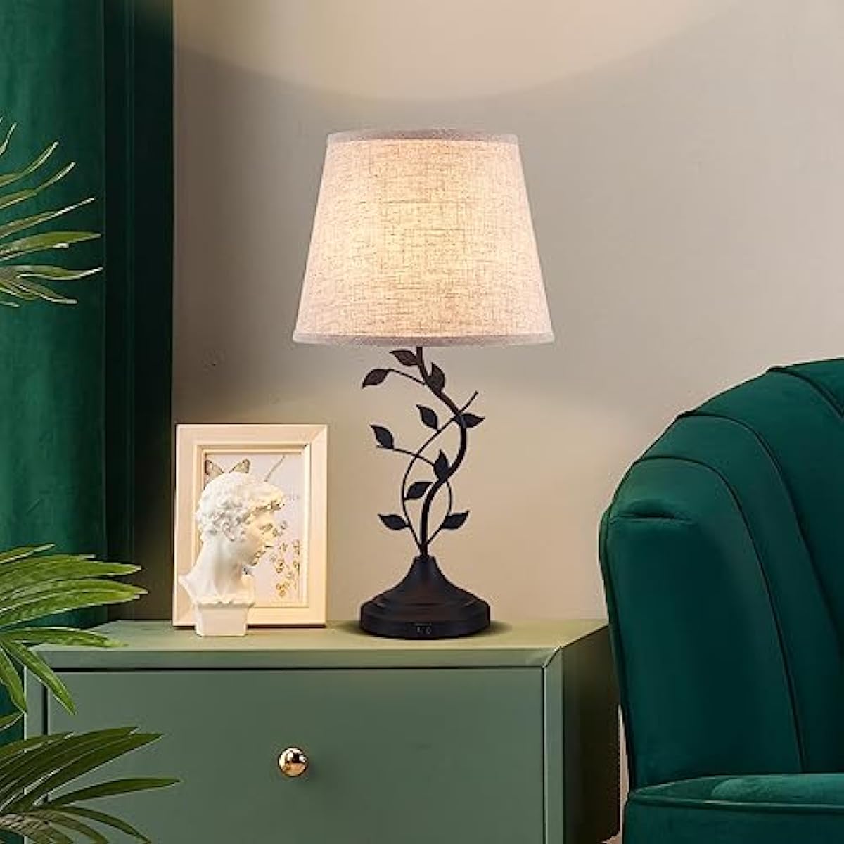 Kakanuo Table Lamp for Bedside, Lamp for Living Room with USB-A and USB-C Charging Ports, Traditional Tall Bedroom Lamp for End Table