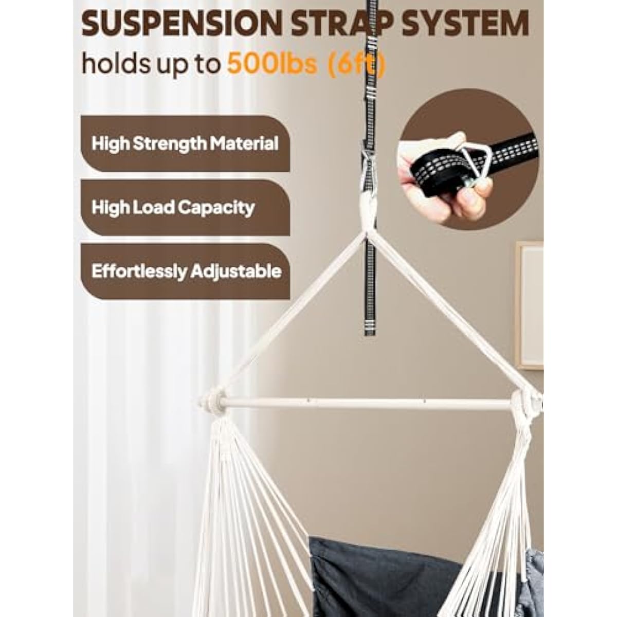 Chihee Hammock Chair Hanging Swing Max 500 Lbs 2 Cushions Included Steel Spreader Bar with Anti-Slip Grooves Portable Hanging Chair Side Pocket Large Macrame Bohemian Chair Indoor Outdoor