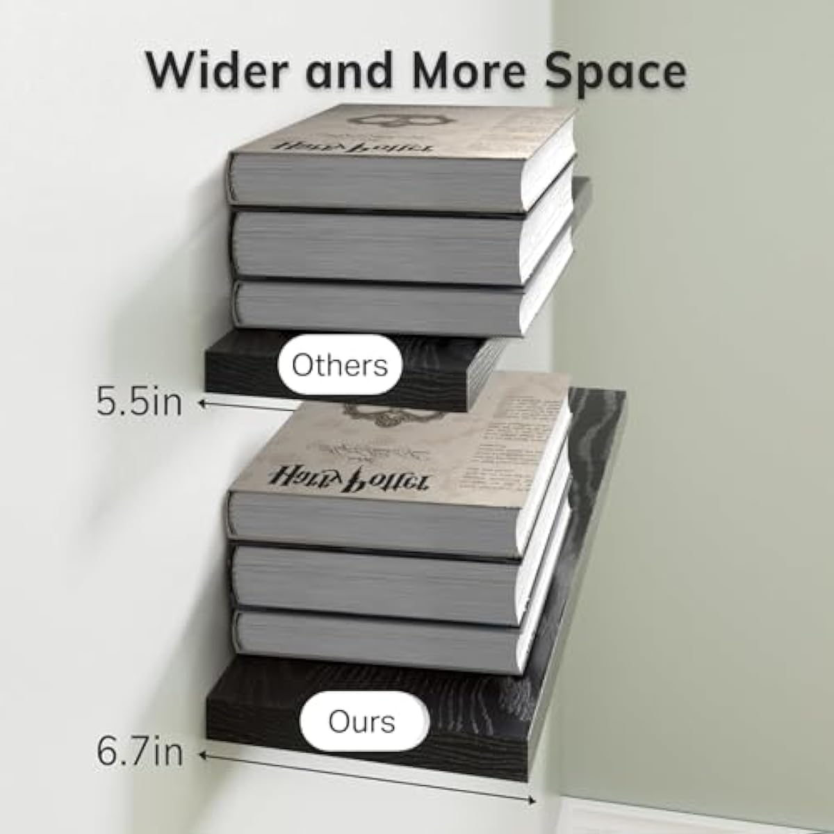 BAYKA Floating Shelves for Wall, Wall Mounted Rustic Wood Shelves for Bathroom, Bedroom, Living Room, Kitchen, Hanging Shelf for Books/Storage/Room Decor with 22lbs Capacity (Black, Set of 3, 15.7in)