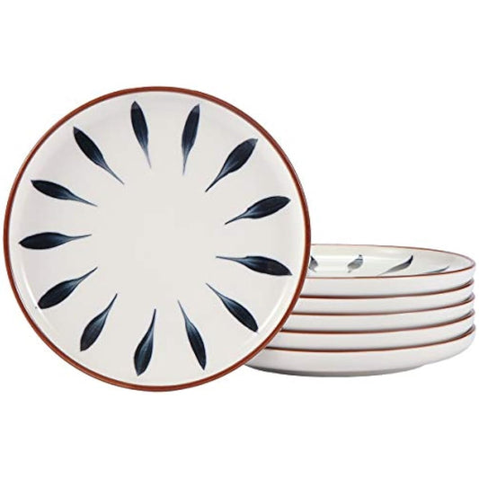 Aquiver 6'' Ceramic Dessert Plates - Color Painted Porcelain Appetizer Plates - Tea Party Small Serving Plates for Cake, Pie, Snacks, Ice Cream, Side Dish, Waffles - Set of 6 (Blue)
