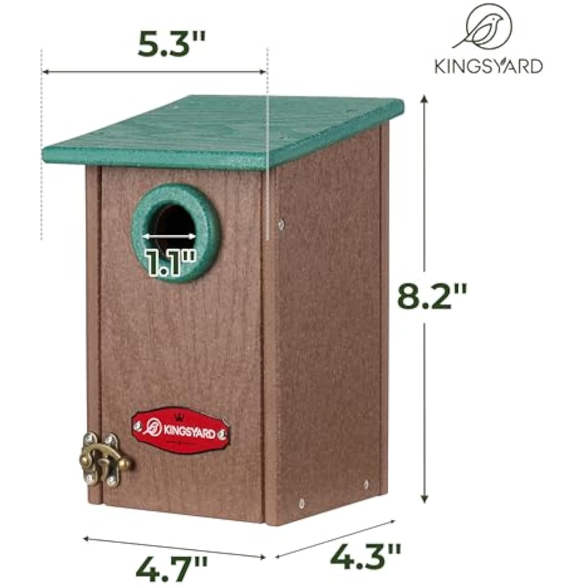 Kingsyard Recycled Plastic Bird House for Outdoors - Weatherproof Wren Bird Nesting with Predator Guard & Air Vents, Green