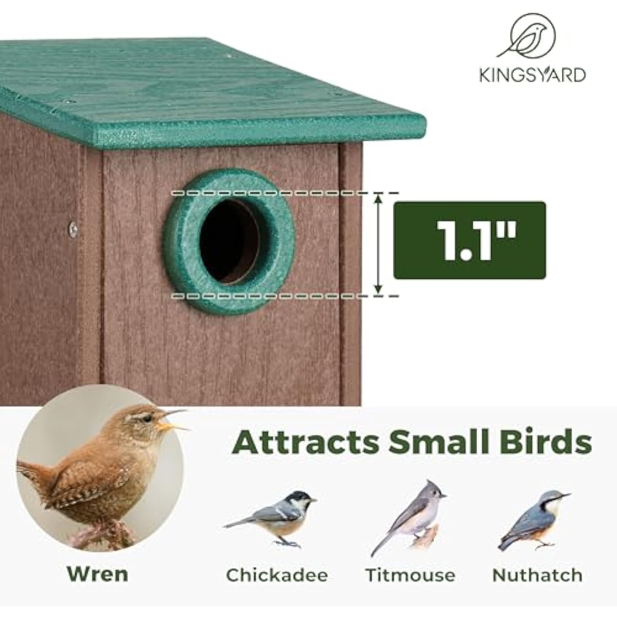 Kingsyard Recycled Plastic Bird House for Outdoors - Weatherproof Wren Bird Nesting with Predator Guard & Air Vents, Green