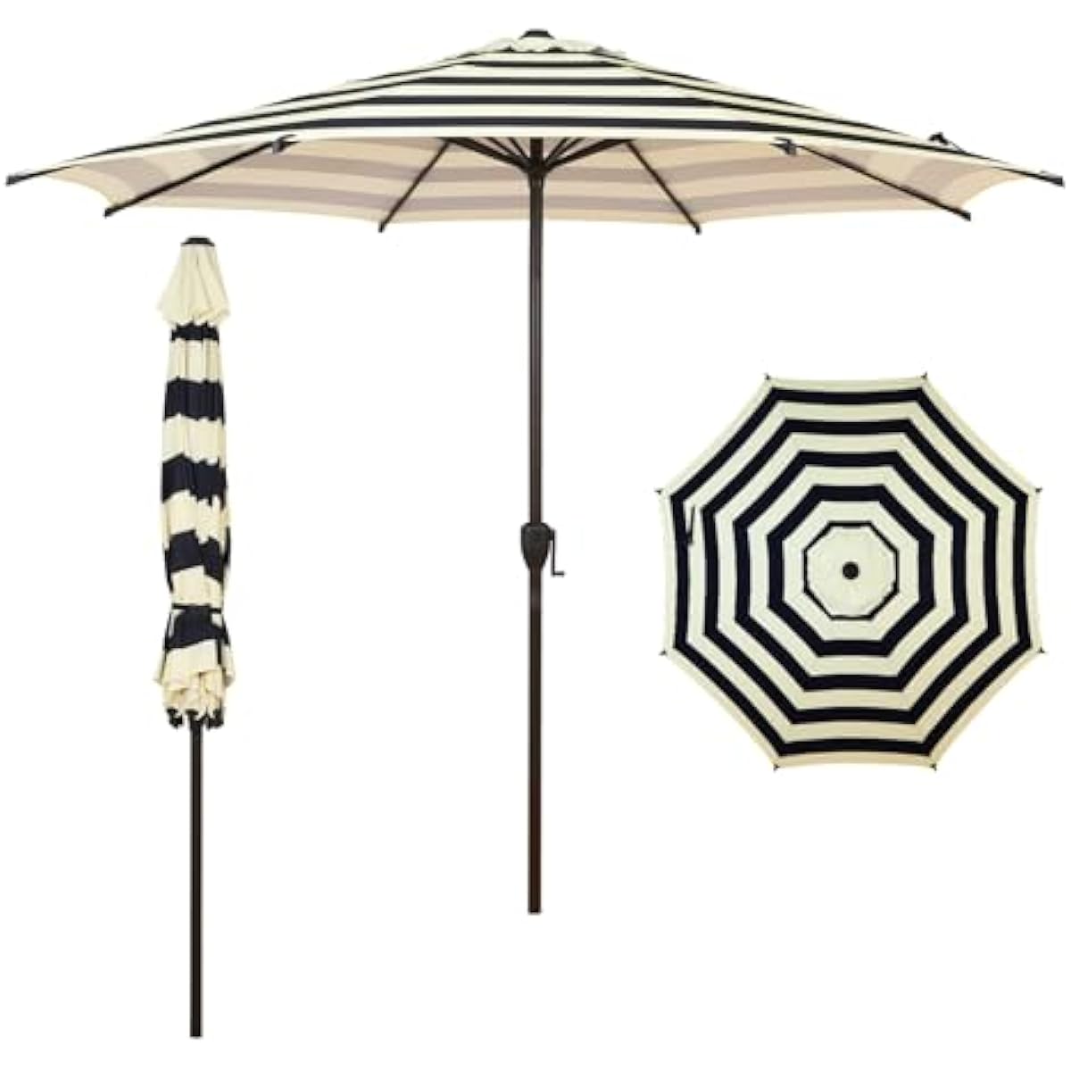 Abba Patio 9FT Lyon Outdoor Patio Umbrella Outdoor Table Umbrella with Push Button Tilt and Crank Market Umbrella 8 Sturdy Ribs UV Protection Waterproof for Garden Deck Backyard Pool, Black & Ivory